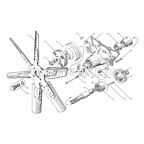 Привод вентилятора двигателей ЯМЗ-238ДЕ-10, ЯМЗ-238ДЕ-11