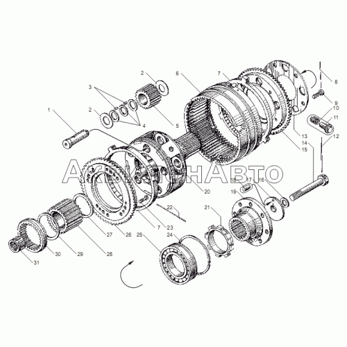 Вал и шестерни демультипликатора КП ЯМЗ-2381