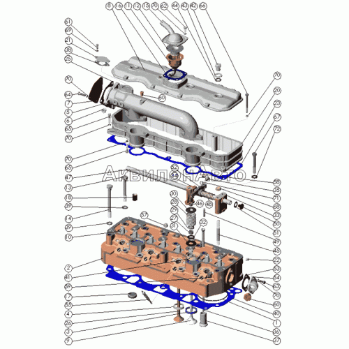Головка цилиндров, клапаны и толкатели клапанов