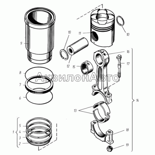 Гильза цилиндра, поршень и шатун Гильза цилиндра, поршень и шатун