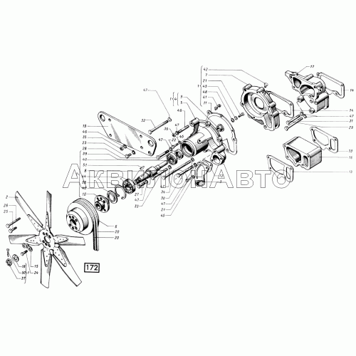 Насос водяной и вентилятор СМД-21, -22, 22А, 23, 23.01, 23.02, 24, 24.01, 24.02