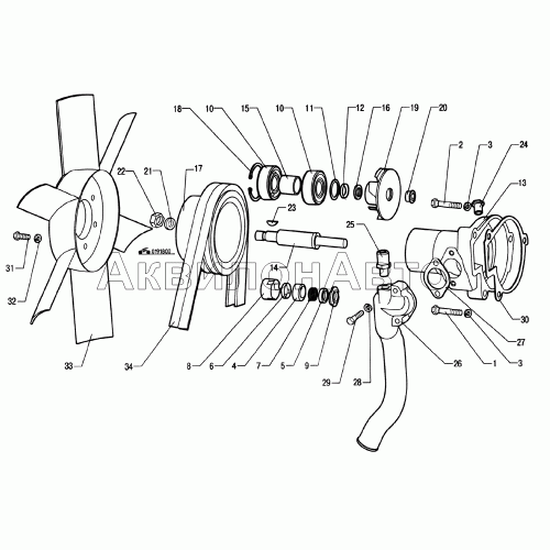 Установка водяного насоса и вентилятора Установка водяного насоса и вентилятора