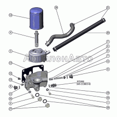 Установка масляного фильтра с жидкостно-масляным теплообменником (ЖМТ), установка патрубков ЖМТ Установка масляного фильтра с жидкостно-масляным теплообменником (ЖМТ), установка патрубков ЖМТ