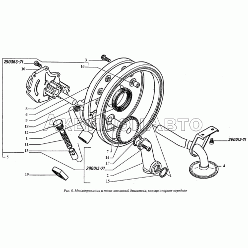 Маслоприемник и насос масляный двигателя, кольцо опорное переднее Маслоприемник и насос масляный двигателя, кольцо опорное переднее