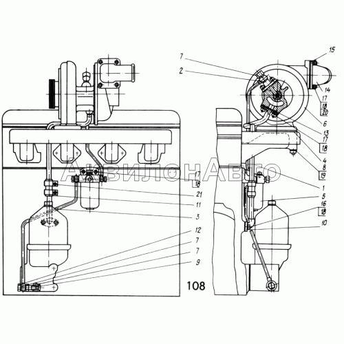 Установка турбокомпрессора СМД-14НГ,-14БН,-15Н,-19,-20