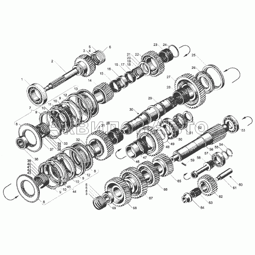 Валы и шестерни коробки передач ЯМЗ-239.17-22 Валы и шестерни коробки передач ЯМЗ-239.17-22