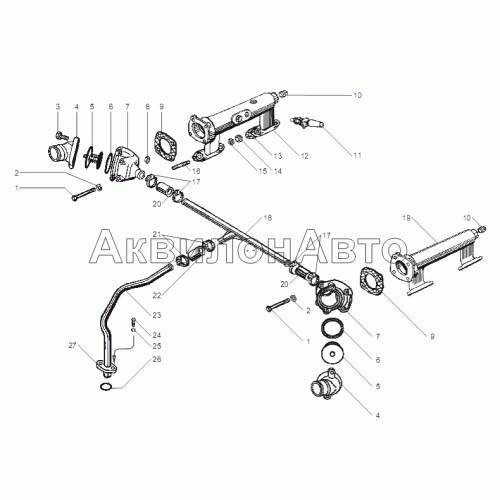 ВОДЯННЫЕ ТРУБЫ И ТЕРМОСТАТЫ СИСТЕМЫ ОХЛАЖДЕНИЯ двигателей ЯМЗ-6562.10, ЯМЗ-6563.10