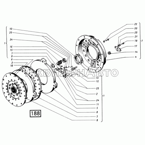 Муфта сцепления. Кожух с дисками СМД-60, -62, -64, -66, -72 Муфта сцепления. Кожух с дисками СМД-60, -62, -64, -66, -72