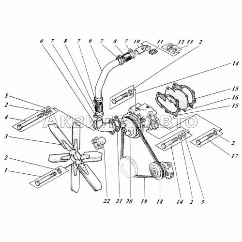 Насос водяной, вентилятор и термостат 442-55-13с1 Насос водяной, вентилятор и термостат 442-55-13с1