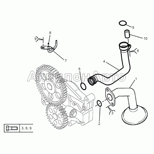 Патрубки насоса масляного и форсунка охлаждения поршня