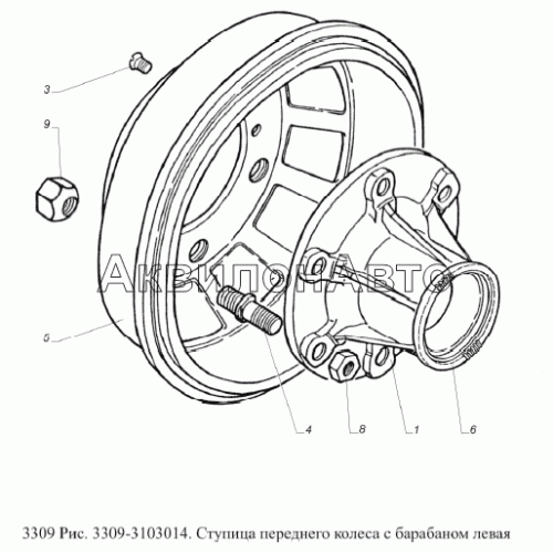 Ступица переднего колеса с барабаном левая