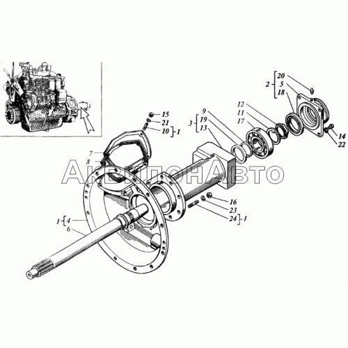 Установка вала съема мощности с маховика
