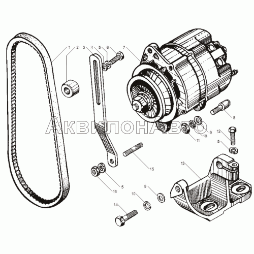 Генератор в сборе, его крепление и привод Генератор в сборе, его крепление и привод