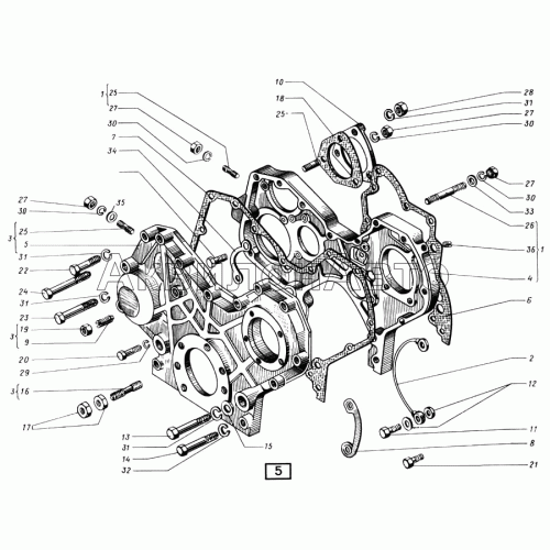 Картер и передняя крышка распределительный зубчатых колес СМД-14НГ,-14БН,-15Н,-19,-20
