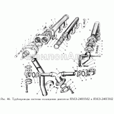 Трубопроводы системы охлаждения двигателя ЯМЗ-240НМ2 и ЯМЗ-240ПМ2