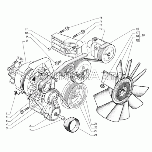 Генератор с вакуумным насосом, насос рулевого гидроусилителя, привод навесных агрегатов Генератор с вакуумным насосом, насос рулевого гидроусилителя, привод навесных агрегатов
