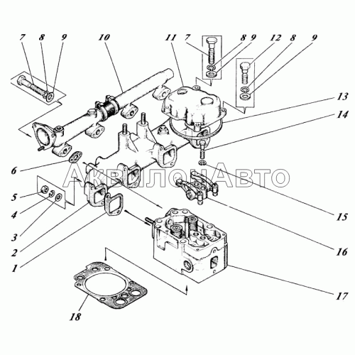 Установка головки цилиндров с коллекторами 448-06с1 Установка головки цилиндров с коллекторами 448-06с1