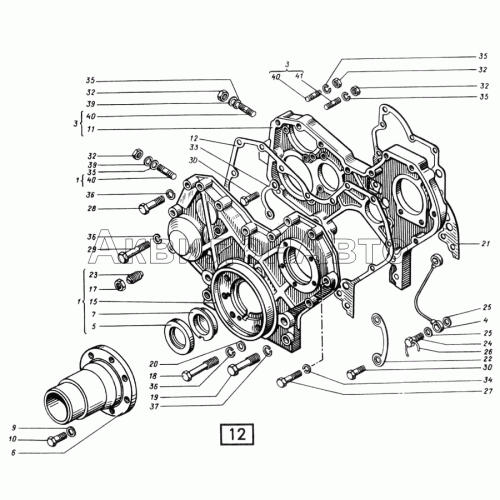Картер и крышка картера зубчатых колес СМД-21, -22, 22А, 23, 23.01, 23.02, 24, 24.01, 24.02