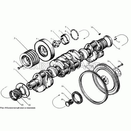 Вал коленчатый и маховик