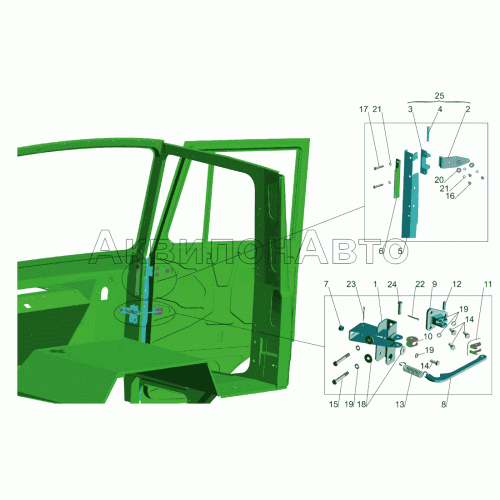 Установка  ограничителя и петель двери