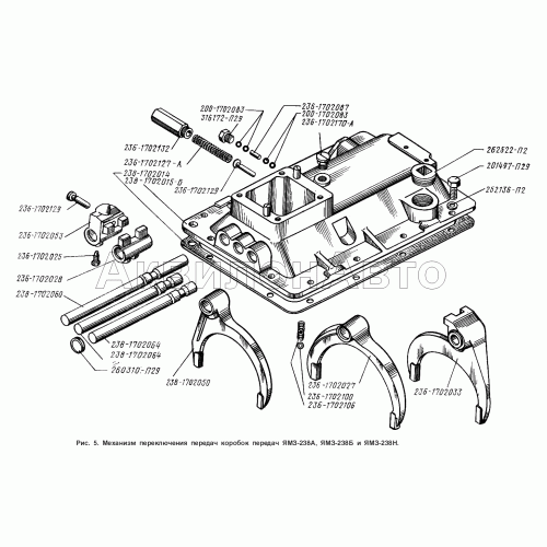 Механизм переключения передач коробок передач ЯМЗ-238А, ЯМЗ-238Б и ЯМЗ-238Н