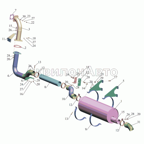 Установка системы выпуска газов 457040-1200001-010