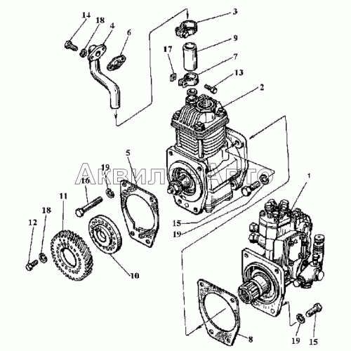 Установка компрессора с топливным насосом и их привод Установка компрессора с топливным насосом и их привод