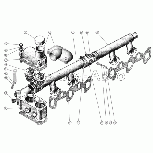 Водосборная труба и термостаты Водосборная труба и термостаты