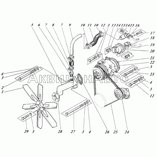 Насос водяной, вентилятор и термостат 440В-13с1-01 Насос водяной, вентилятор и термостат 440В-13с1-01