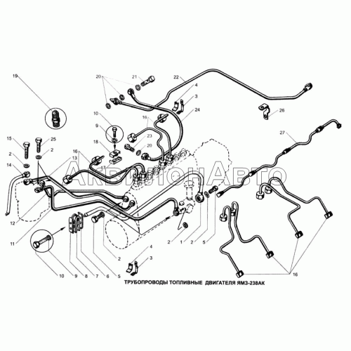 Трубопроводы топливные двигателя ЯМЗ-238АК