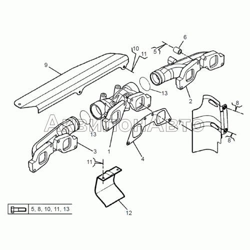 Коллектор выпускной и экраны теплозащитные Коллектор выпускной и экраны теплозащитные