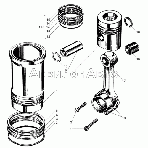 Поршень шатун и гильза цилиндра
