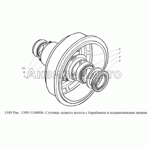 Ступица заднего колеса с барабаном и подшипниками правая