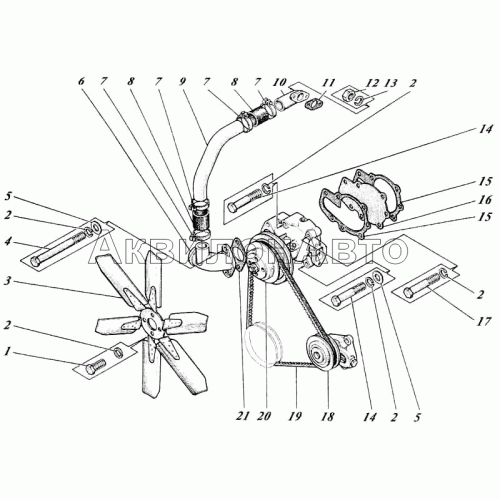 Насос водяной, вентилятор и термостат 442-25-13с1 Насос водяной, вентилятор и термостат 442-25-13с1