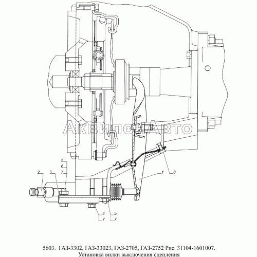 31104-1601007 Установка вилки выключения сцепления 31104-1601007 Установка вилки выключения сцепления