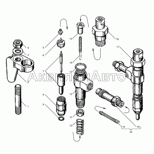 Форсунка двигателей с общими головками цилиндров