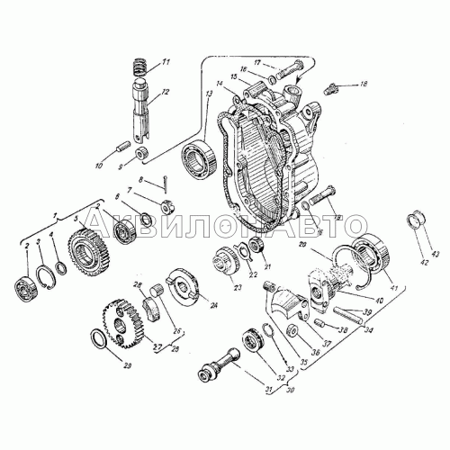 Крышка регулятора задняя и державка грузов с муфтой