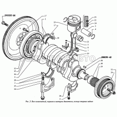 Вал коленчатый, поршни и шатуны двигателя, кольцо опорное заднее