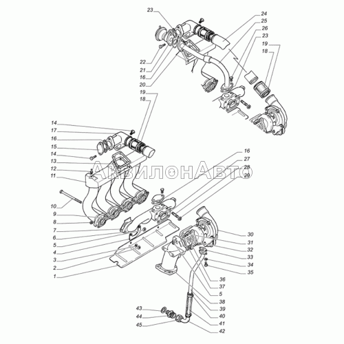Труба впускная и коллектор выпускной, турбокомпрессор система рециркуляции отработавших газов Труба впускная и коллектор выпускной, турбокомпрессор система рециркуляции отработавших газов