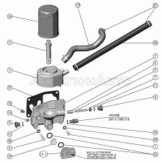 Установка масляного фильтра с жидкостно-масляным теплообменником. Установка патрубков ЖМТ.