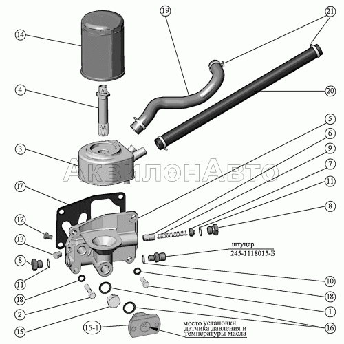 Установка масляного фильтра с жидкостно-масляным теплообменником. Установка патрубков ЖМТ. Установка масляного фильтра с жидкостно-масляным теплообменником. Установка патрубков ЖМТ.