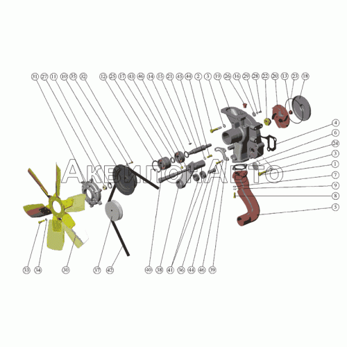 Насос водяной. Установка вентилятора. Установка натяжителя Насос водяной. Установка вентилятора. Установка натяжителя
