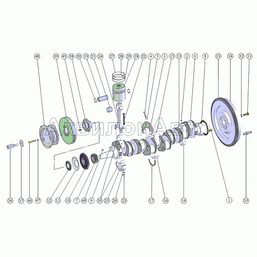 Кривошипно-шатунный механизм. Установка маховика. Установка шкива коленчатого вала (Д-260.7С-504) Кривошипно-шатунный механизм. Установка маховика. Установка шкива коленчатого вала (Д-260.7С-504)