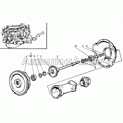 Привод отбора мощности с хвостовика коленчатого вала