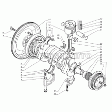 Вал коленчатый, поршни и шатуны двигателя, кольцо опорное заднее