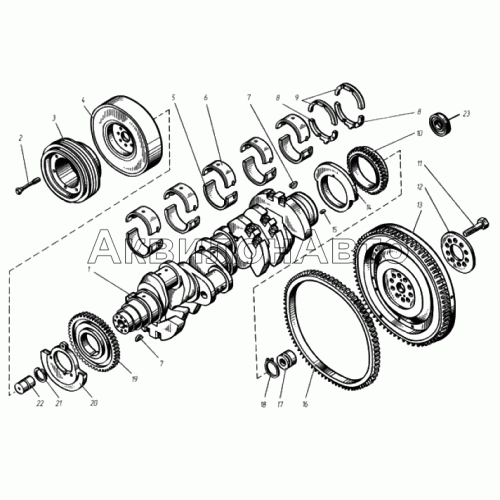 Коленчатый вал и маховик