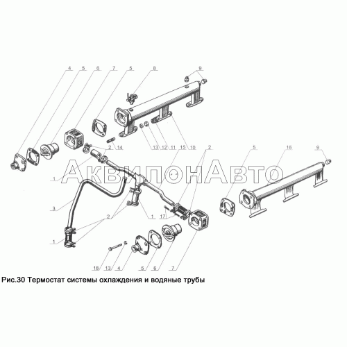 Термостат системы охлаждения и водяные трубы Термостат системы охлаждения и водяные трубы