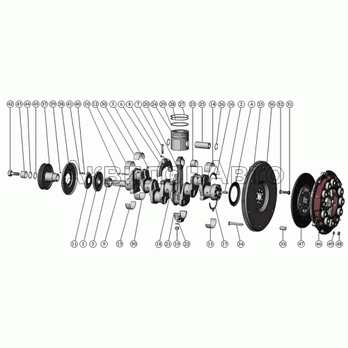 Кривошипно-шатунный механизм, установка муфты сцепления