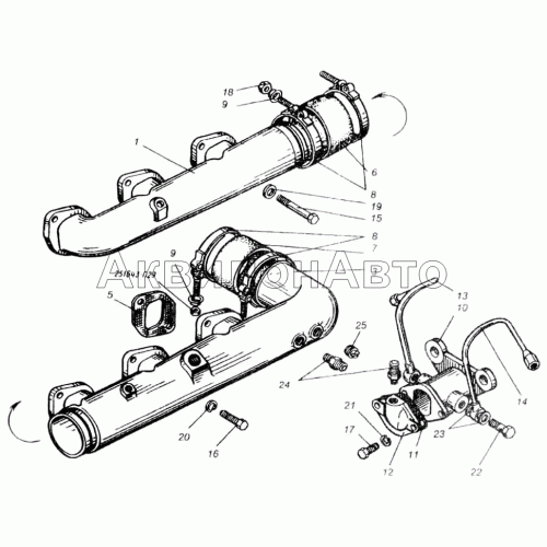 Трубопроводы впускные двигателя ЯМЗ-240Н, ЯМЗ-240П
