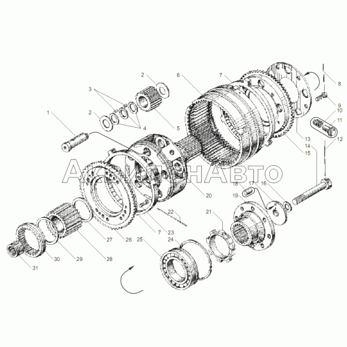 ВАЛ И ШЕСТЕРНИ ДЕМУЛЬТИПЛИКАТОРА КП ЯМЗ-2381 для двигателя ЯМЗ-6562.10